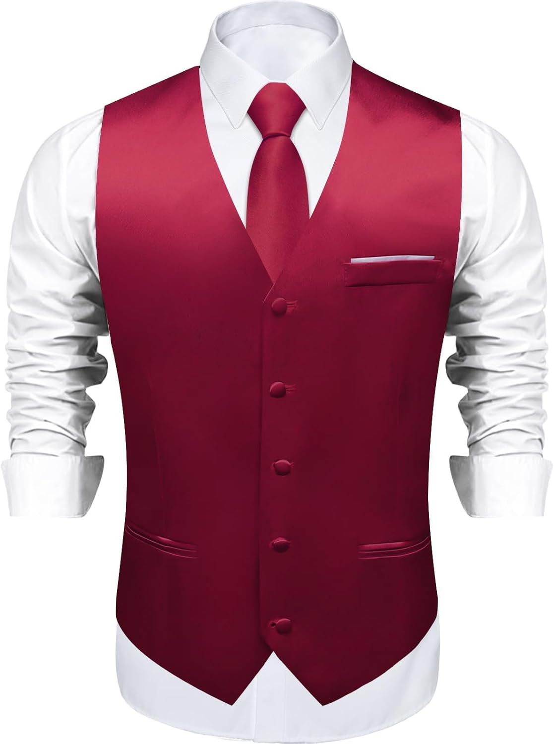 DiBanGu Mens Satin Suit Vest and Tie Set 8PCS Solid Waistcoat and Bowtie with Lapel Pin for Tuxedo Dress Vest Wedding Formal