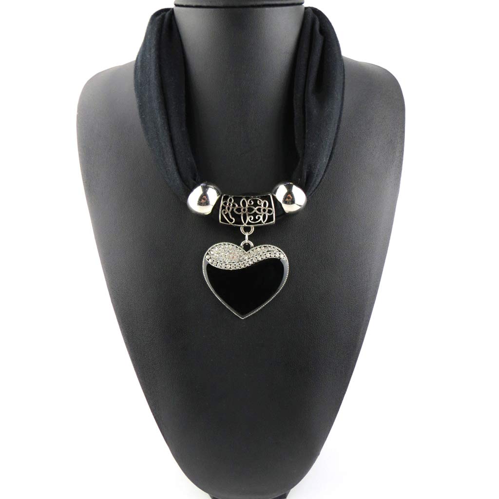 Wlnext Women's Black Ethnic Scarf Heart Pendant Necklace Pendant Nature Stone Jewelry