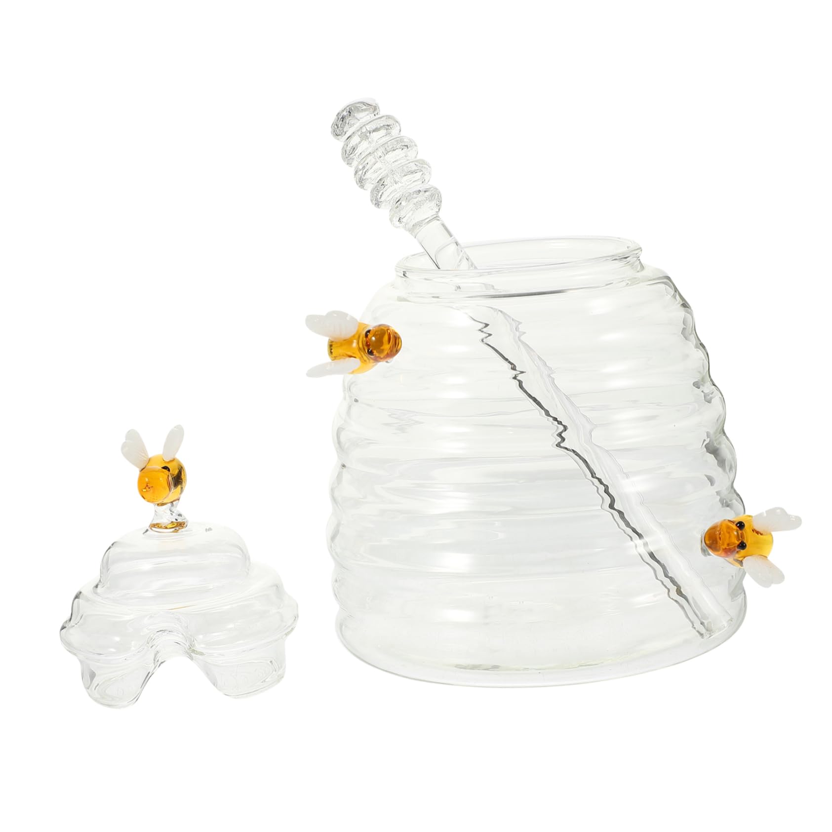 GLEAVI Glass Honey Pot Decor Kitchen Honey Storage Jar Syrup Dispenser Dipper