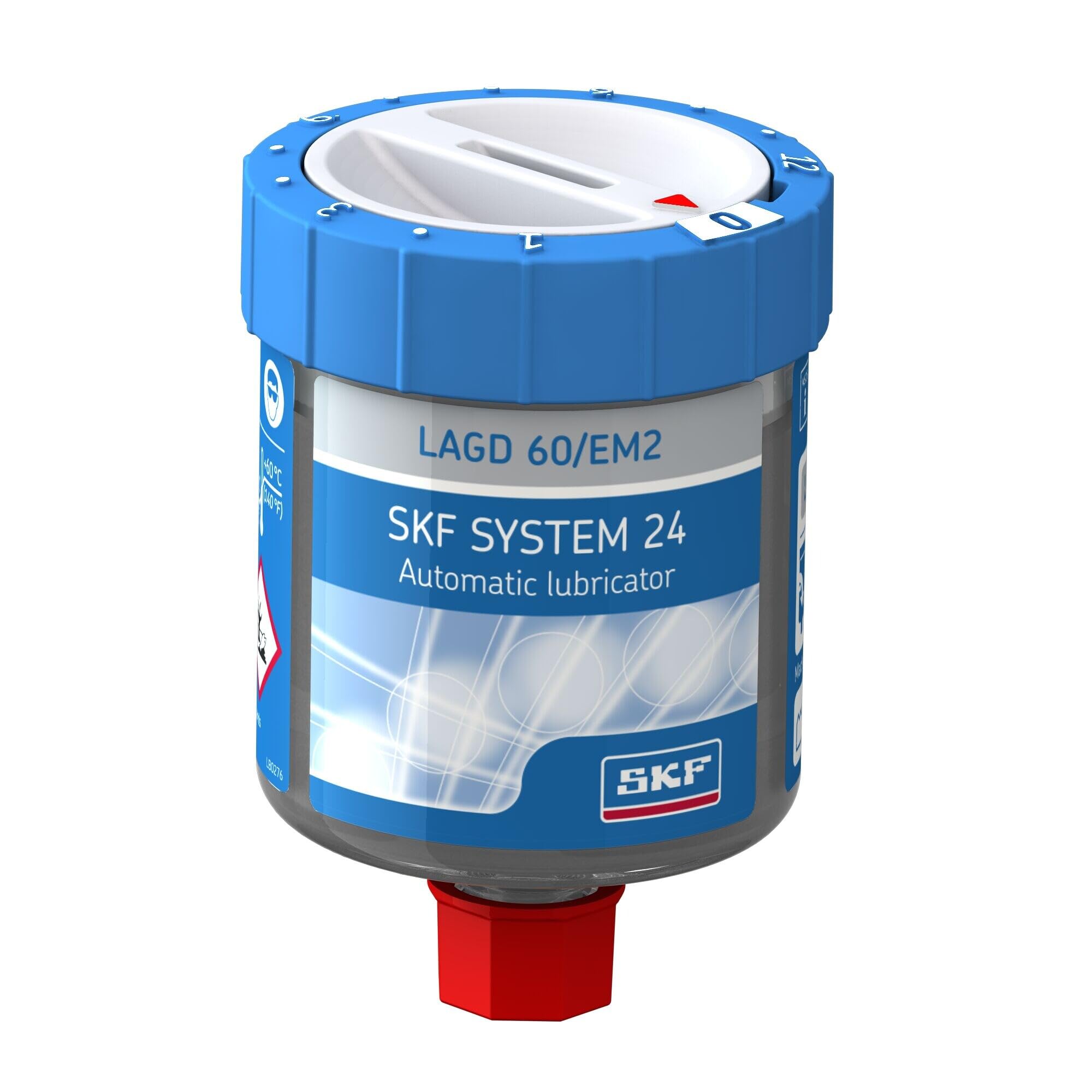 SKF LAGD 60/EM2 Automatic Grease Lubricator, System 24, Disposable, 60mL LGEM 2 Grease, High Viscosity, Mineral Based Grease With Lithium Soap