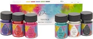 DEW DESIGN Fabric Paint to Dye Clothes | 6 Solid Colors Black, White, Strawberry Red, Fucshia, Dark Purple, Baby Blue | Paint Jackets, Make Your Own Tshirts and Clothing | Fabric Decorating