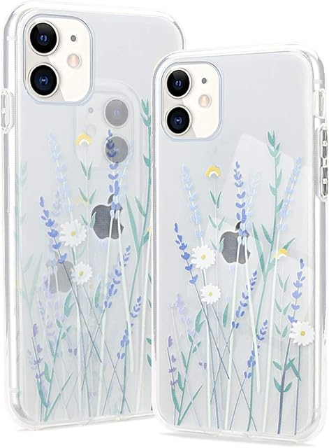 Clear Phone Case for iPhone 12 iPhone 12 Pro Case Soft Silicone Shockproof Transparent TPU Protective Daisy Floral Lavenders Patterns Design Case Girls&Women Cute Cover for iPhone 12/12 Pro