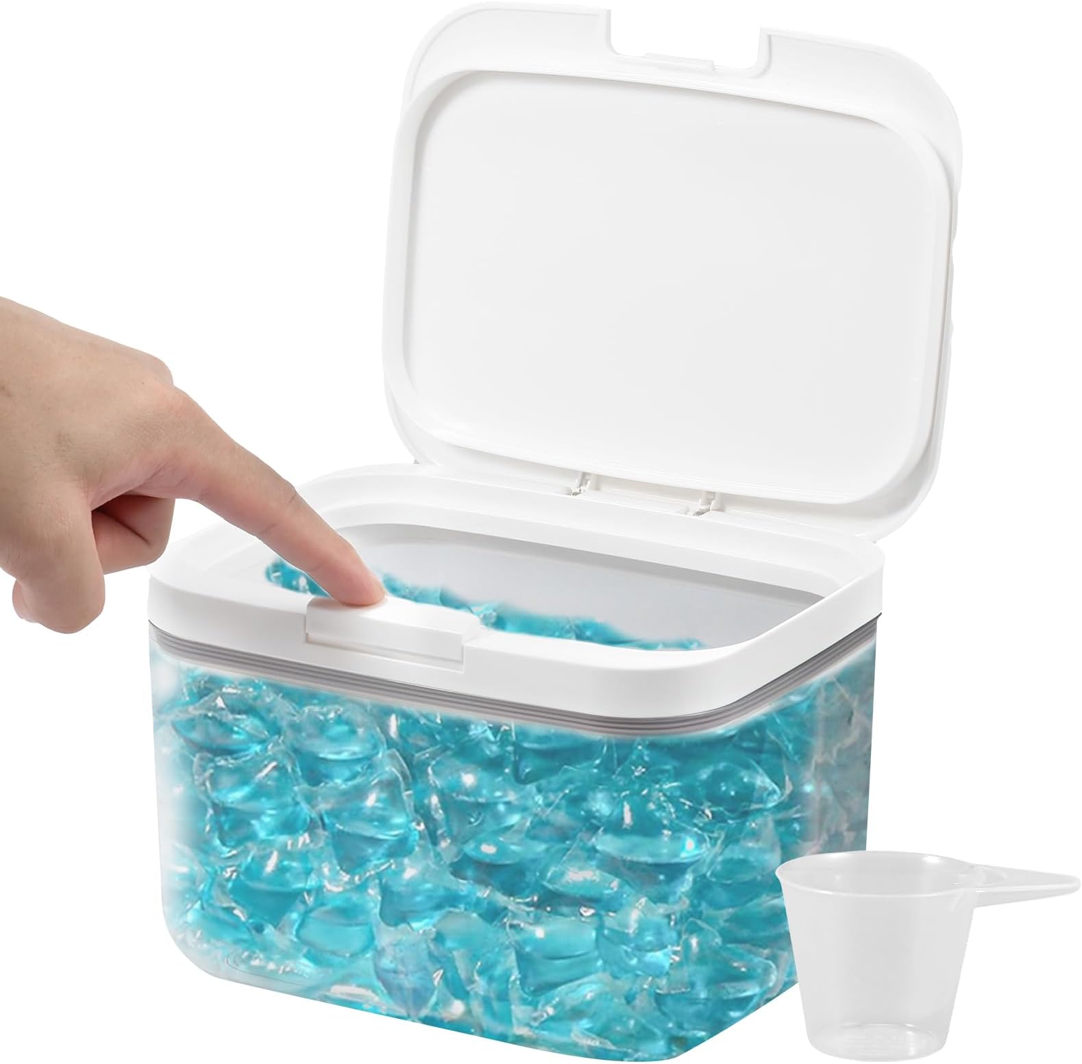 Automatic Pop-Up Laundry Pods Storage Container, 2.8L Large Washing Powder Storage, Sealed Laundry Detergent Storage with Measuring Cup for Washing Pods, Bath Bombs,Scent Booster,Dryer Sheets (2.8L)