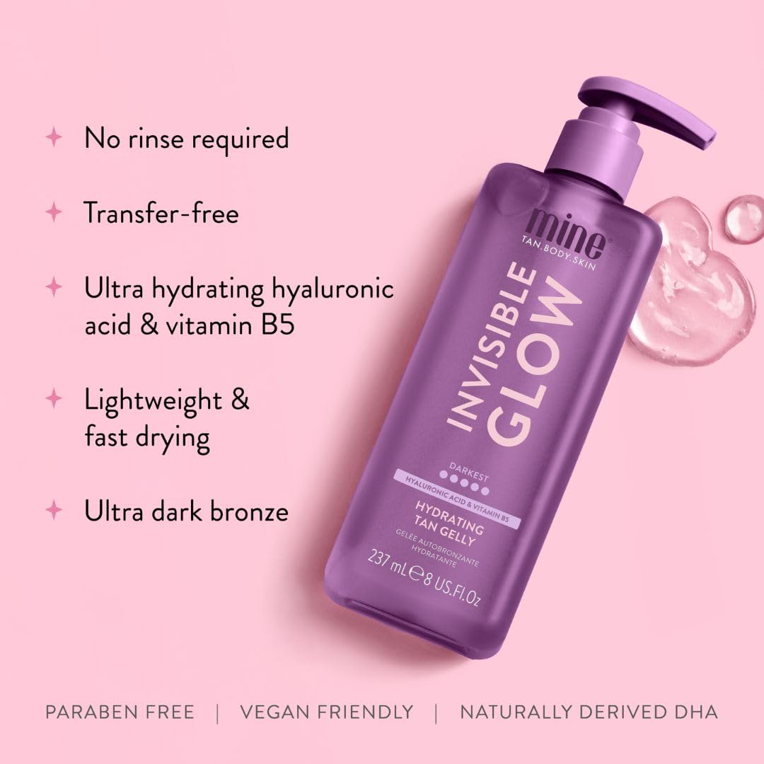 MineTan Clear Self Tanning Gel | Darkest Invisible Tan Gelly - Best Transfer Free Sunless Tanner, Hydrating, Quick 1 Hour Express, For an Ultra Dark Bronze Skin Finish, Face & Body, 8 Fl Oz
