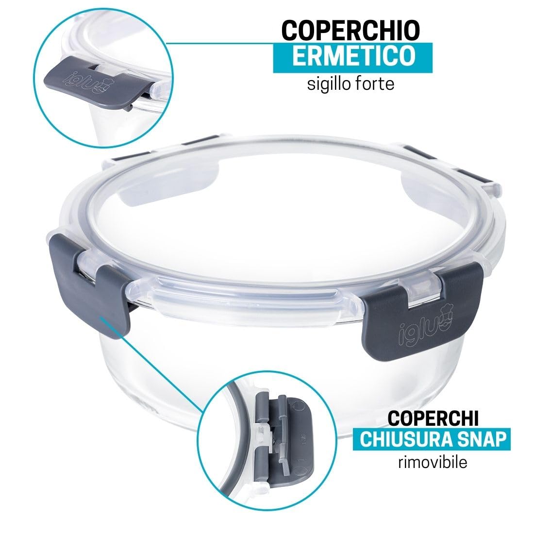 Igluu Meal Prep Contenitori Vetro per Alimenti Tondi (Set da 5) – 650ml