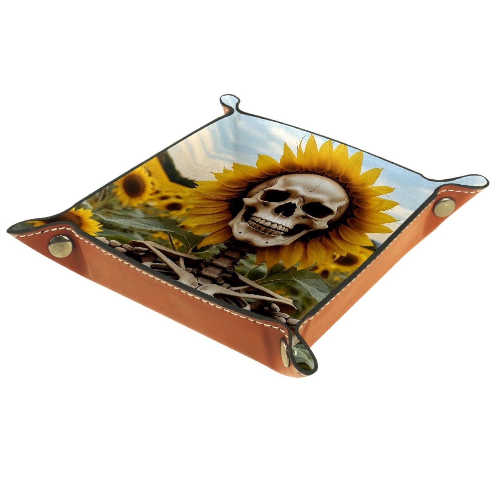 VAPOKF Skeleton Sunflower Portable Folding Dice Rolling Tray, Microfiber Leather Dice Holder for Dice Games Like RPG, DND and Other Table Games