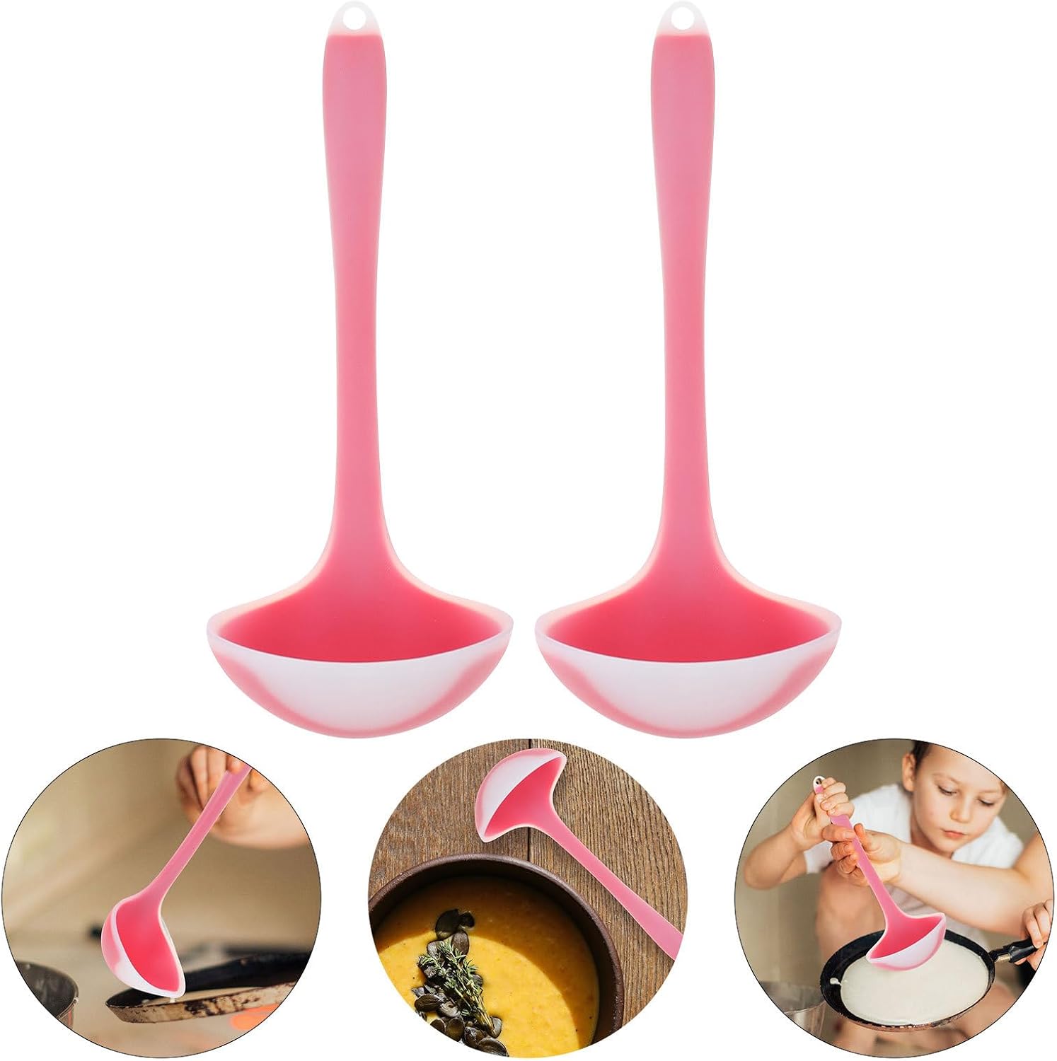 2 Pcs Silicone Soup Spoons for Porridge and Sauce Serving