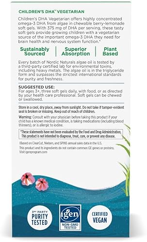 Miniatura 3 de Nordic Naturals Children's DHA Vegetarian - Kids DHA Omega-3 Supplement -Algae Oil - Berry Lemonade Mini Chewables - Plant-Based Formula for Ages 3+