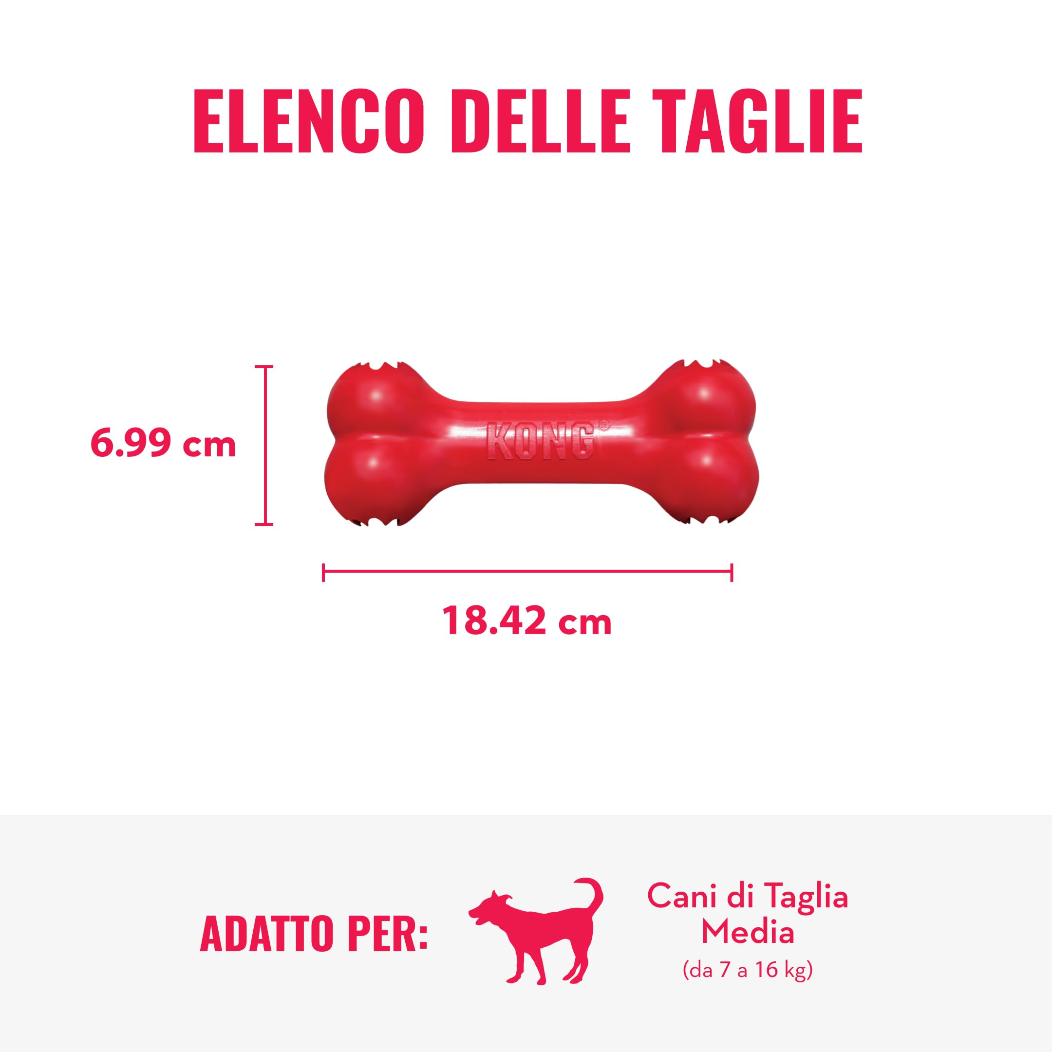 KONG Goodie Bone - Osso Classico In Gomma Naturale - Dispensatore Di Biscotti per Cani - Rosso - Per Cani Medi