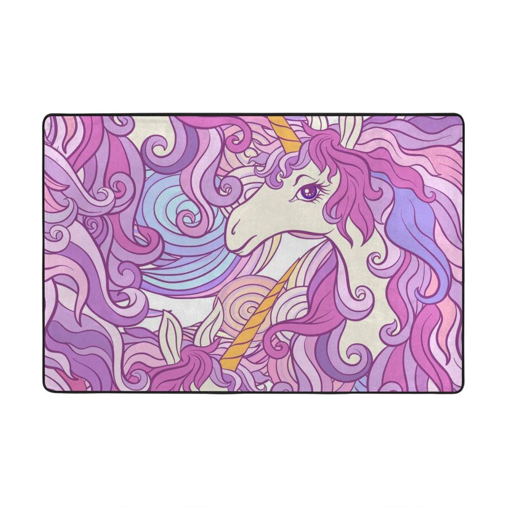 Tapis de salon licorne rose Ruchen antidérapant et facile à nettoyer