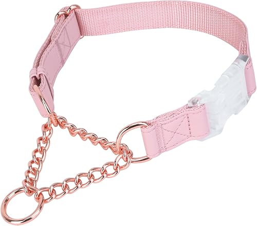 Collar Martingala de cuero suave para perros, cadena de oro rosa limitada con hebilla de liberación rápida, elegante collar de entrenamiento