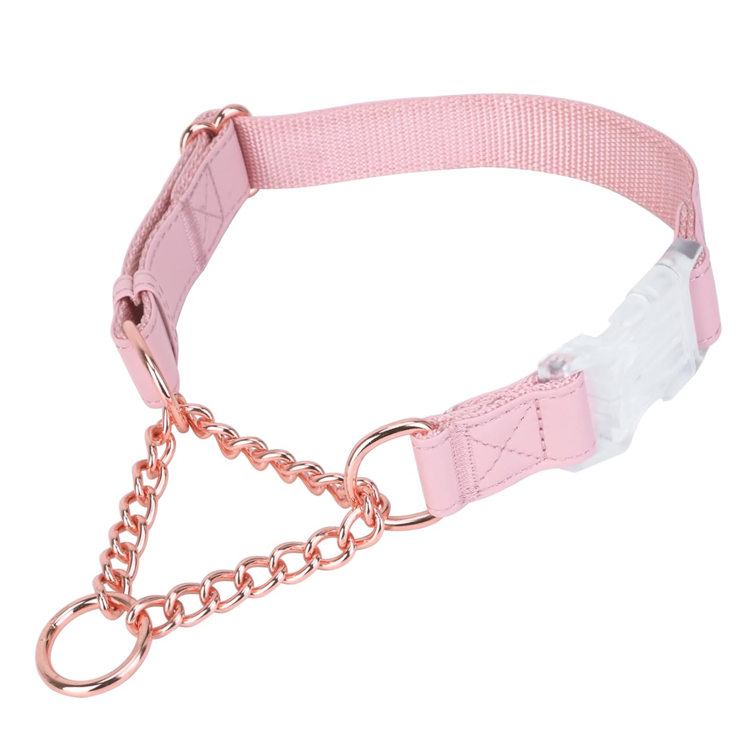 Soft Leather Martingale Collar for Dogs, Rose Gold Chain Limited Slip Collars with Quick Release Buckle, Stylish Adjustable Nylon No Pull Training Collar for Small Medium Large...