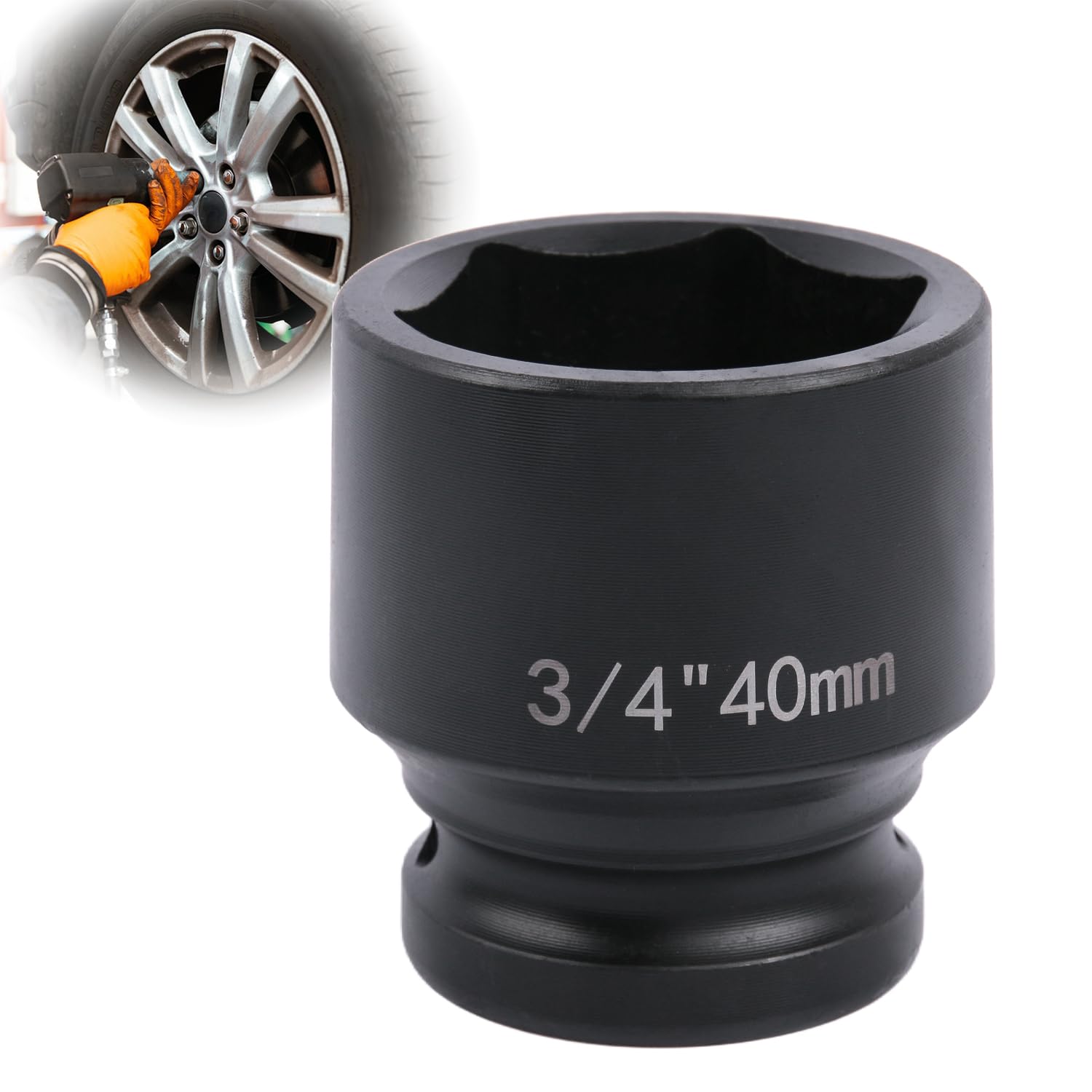 Deep 6-Point Impact Socket 3/4" Drive 40mm,Chrome Molybdenum Steel, Anti-Rust Metric Hex Socket for Car Repairs and Impact Wrench