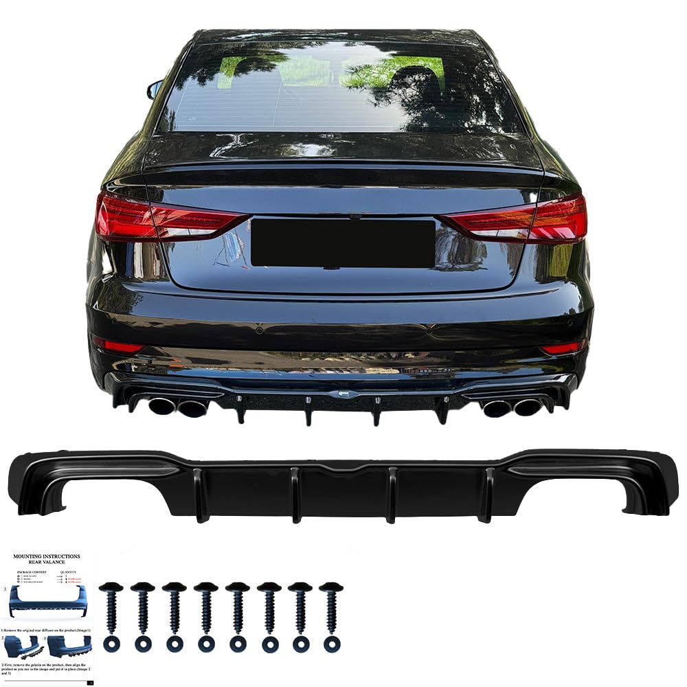 Oneway Jupe de pare-chocs arrière (Diffuseur) compatible avec Audi S3 Sedan 8V Facelift 2016-2020 - Noir brillant