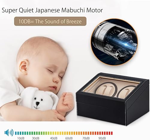 Miniatura 3 de J&T Technology Enrollador automático de reloj para 4 rotador de reloj + 6 almacenamiento de relojes, 2 modos de rotación, motor Mabuchi japonés