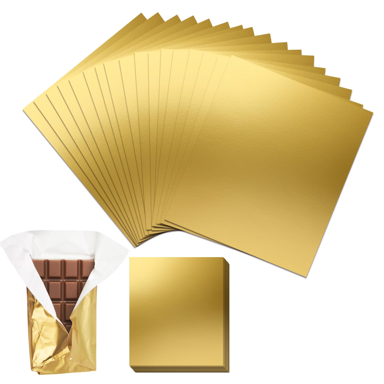 Papel de Aluminio Dorado, 100 Envoltorios de Papel de Aluminio Dorado para Caramelos, 19x16CM Envoltorio de Chocolate de Caramelo, Embalaje de Chocolate