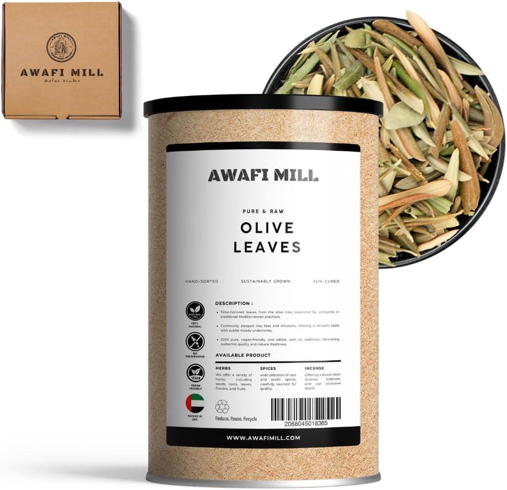 AWAFI MILL Olive Leaves (Olea europaea) | Dried Whole Leaves for Herbal Tea, Brines & Mediterranean Infusions | Clean Green, Lightly Bitter Herbal Note - 100 g | 3.5 Oz