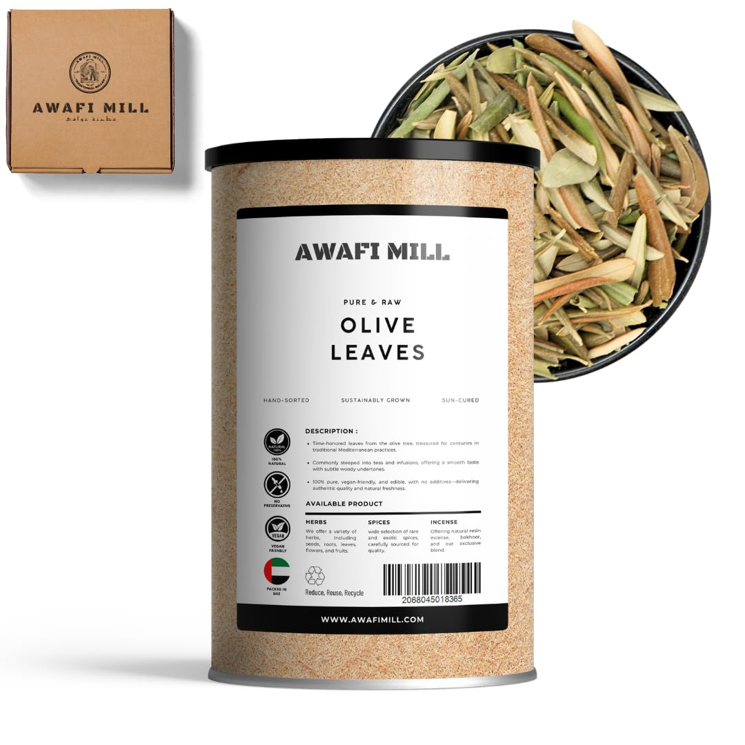 AWAFI MILL Olive Leaves (Olea europaea) | Dried Whole Leaves for Herbal Tea, Brines & Mediterranean Infusions | Clean Green, Lightly Bitter Herbal Note - 100 g | 3.5 Oz