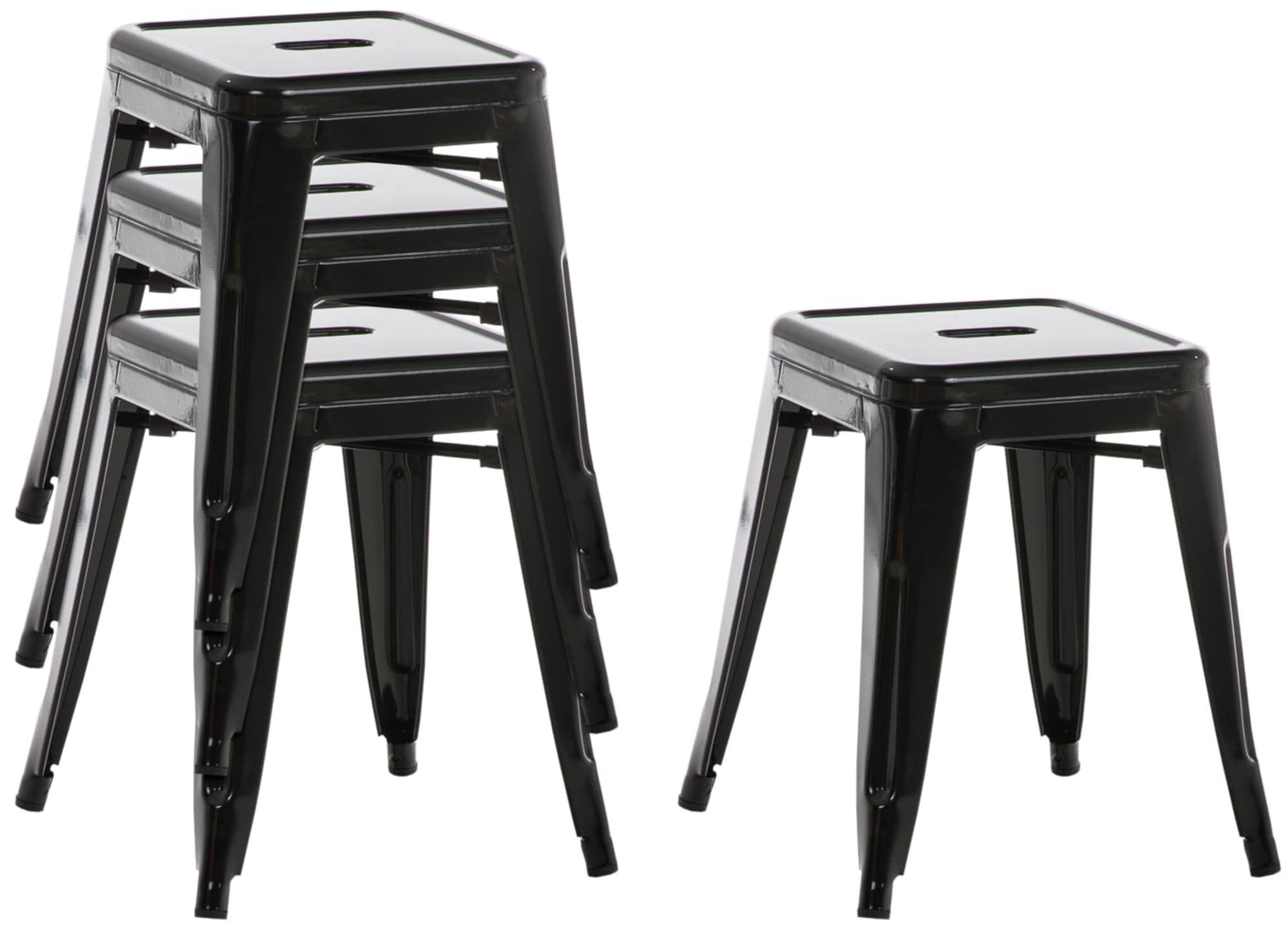 CLP Set 4 Panchetti Impilabili Armin In Metallo I Sgabelli Bar Industriali Senza Schienale Alt. 46 CM I Carico Max 200 KG | Colore nero