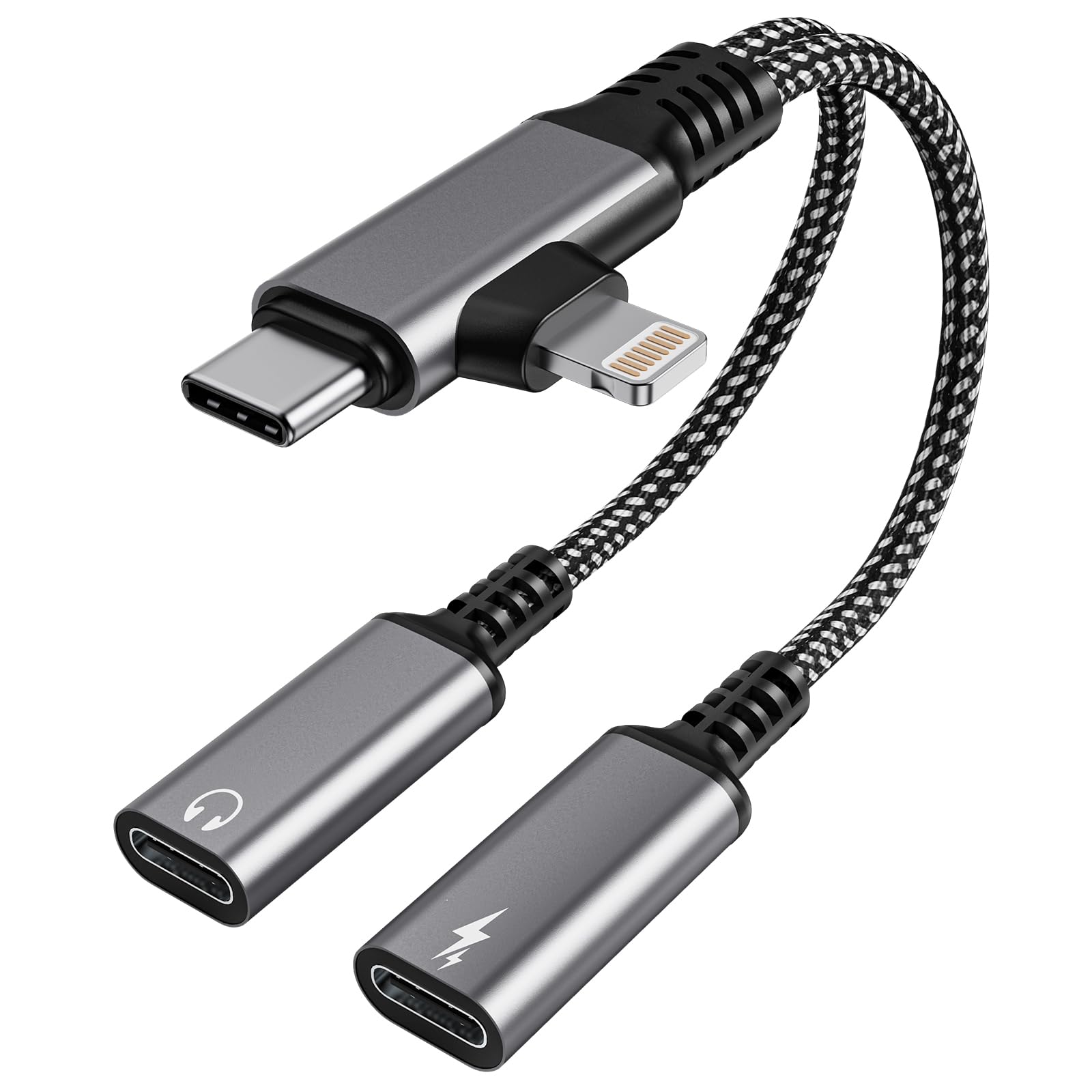 Adattatore USB-C Splitter 2-in-1 Con Ricarica 60W E Audio, Compatibile IPhone E Android, Con DAC Hi-Res 32 Bit