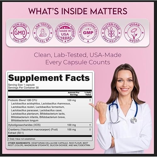 Miniatura 2 de Pro-V Health - Probióticos vaginales para mujeres, equilibrio de pH, olor, levadura, intestino y apoyo para la salud digestiva, prebióticos +