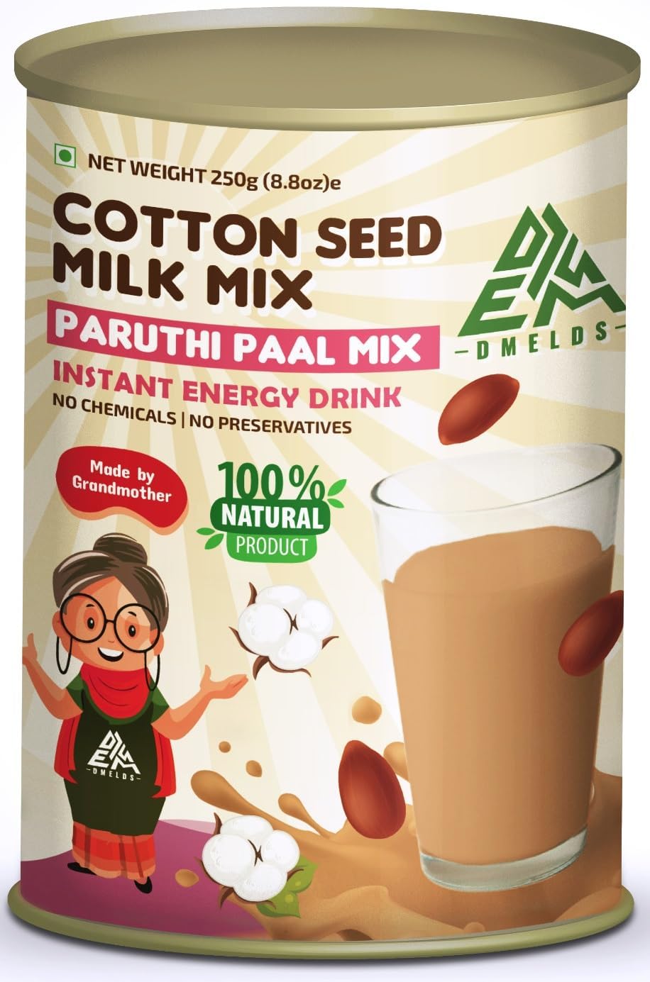 Dmelds Paruthipal Powder/Cotton Seed Milk Mix 250gm,Antioxidant Drink,Good Cholesterol Drink - 250 gram