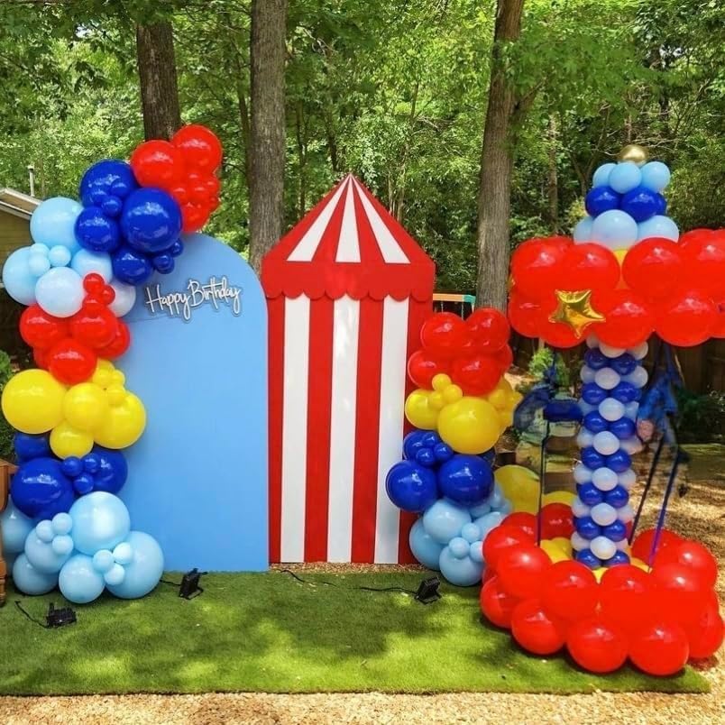 Image of HILAVO Carnival Circus Balloon Kit, 60PCS 12 Inches Red Yellow Blue Balloons Carnival Helium Balloons with Confetti Latex Balloon for Kids Boys Baby Shower Birthday Party Decoration Supplies