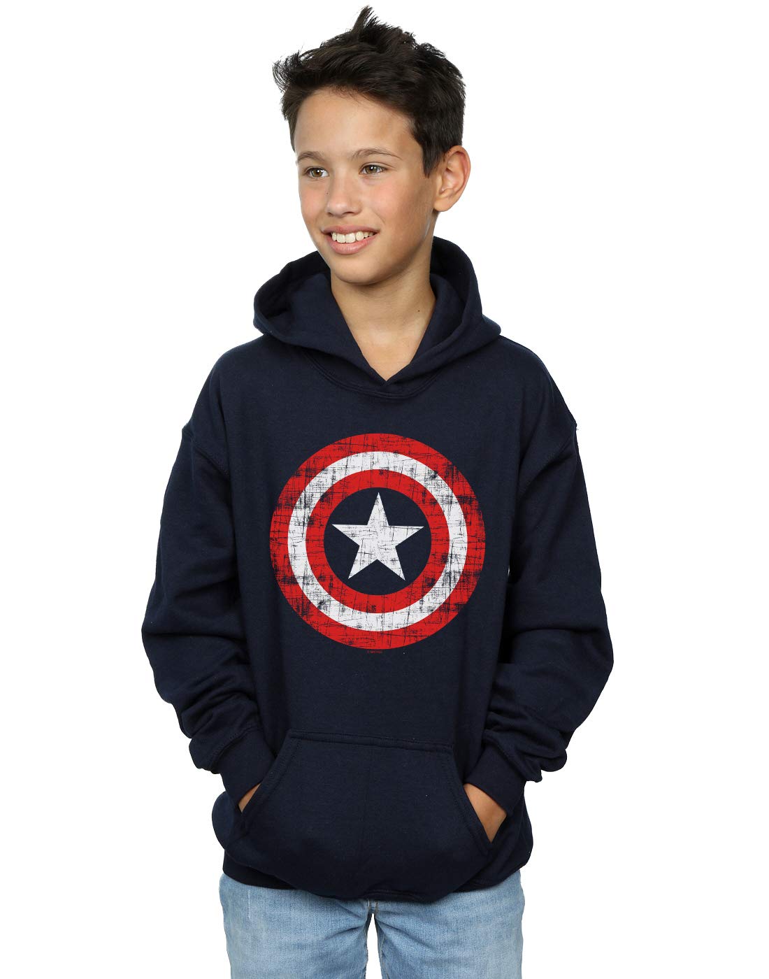 Absolute Cult Boys Navy Blue Marvel Avengers Captain America Scratched Shield Hoodie 3-4 Years