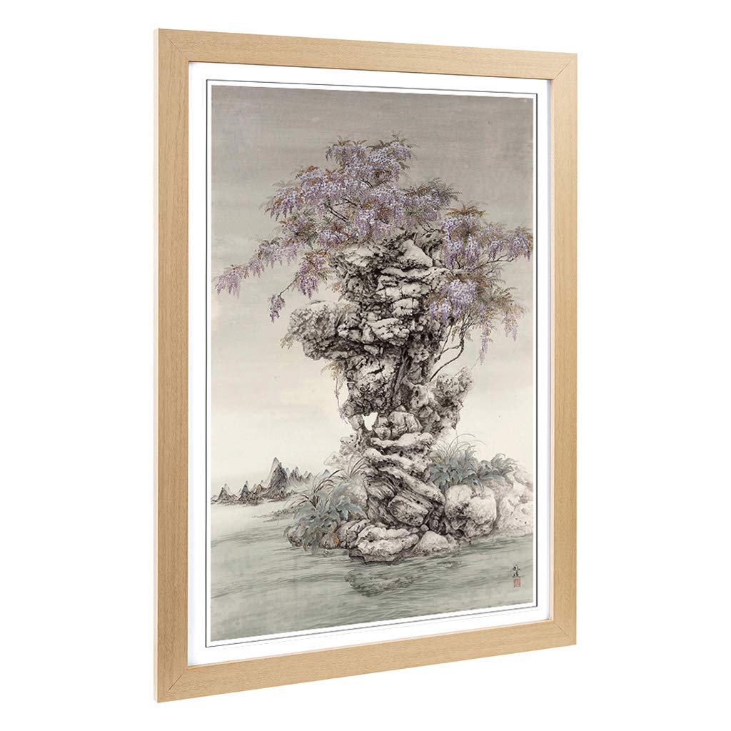 Big Box Art Framed Print of Yuan Yao Oriental Wisteria Design | Wall Art Picture | Home Decor for Kitchen, Living, Dining Room, Bedroom, Hallway, Office, Oak, A2 / 24.5x18 Inch / 62x45cm