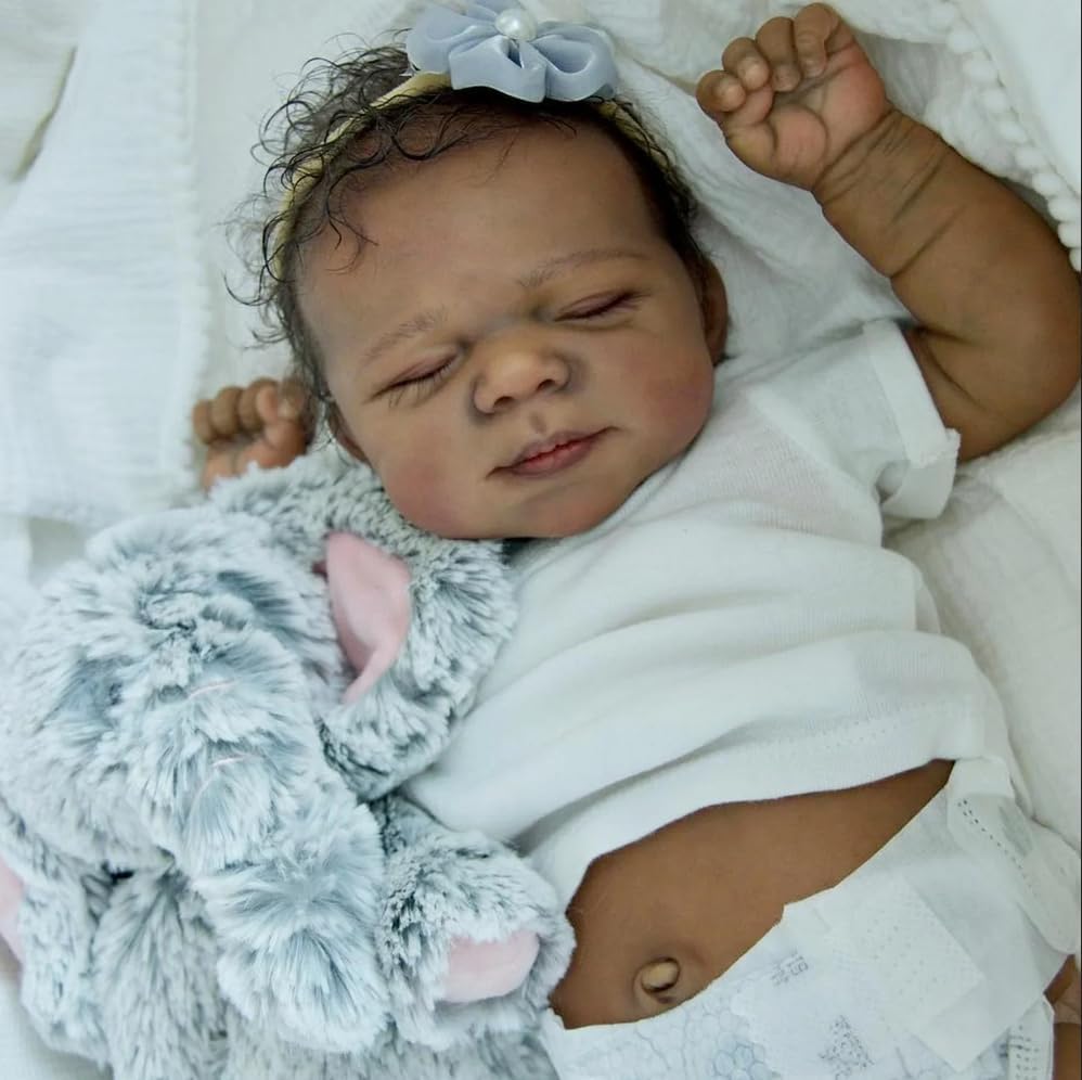 Black Reborn Baby Dolls Silicone Full Body Girl 18 Inch African American Realistic Baby Doll Lifelike Newborn Sleeping Babies Dolls with Dark Brown Skin for Kids Age 3+