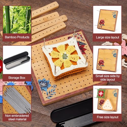 Image of 7.8 inchCrochet Blocking Board - Upgraded Style with 4 Tension Rods and 20 Pegs - Blocking Boards for Crochet Projects, Ideal for Granny Square Card Deck Users(Crimson)