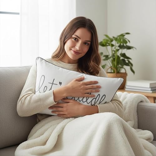 Miniatura 4 de Sanmetex - Funda de almohada lumbar decorativa para abrazarnos de 12x20 pulgadas, funda de almohada rectangular bordada en gris para cama,