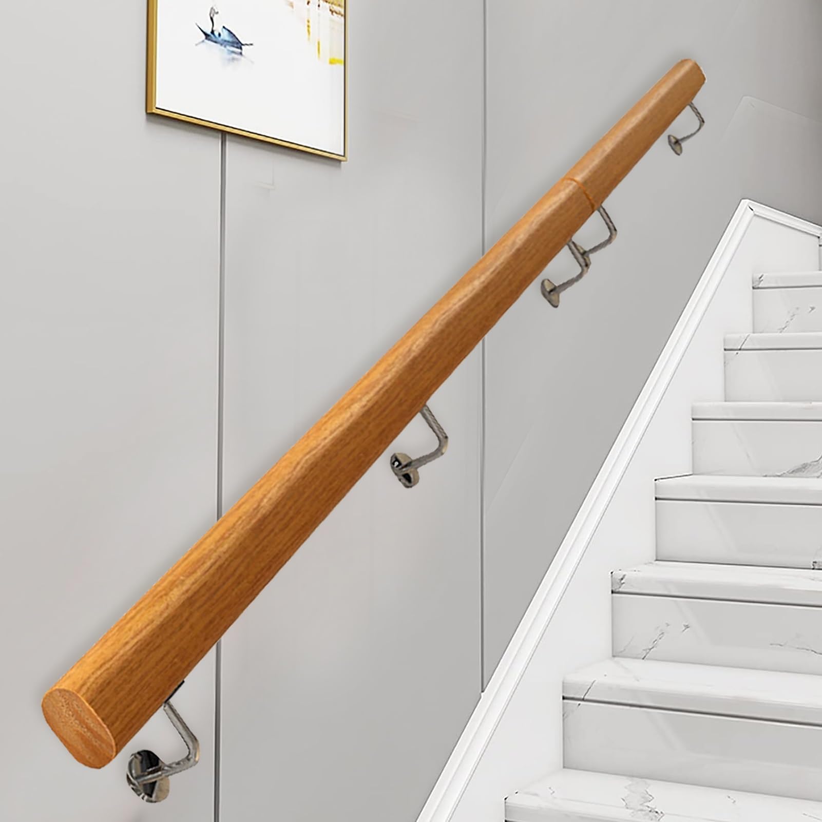 Rampe d'escalier en bois moderne avec support en acier inoxydable de 3,3 à 15 pieds