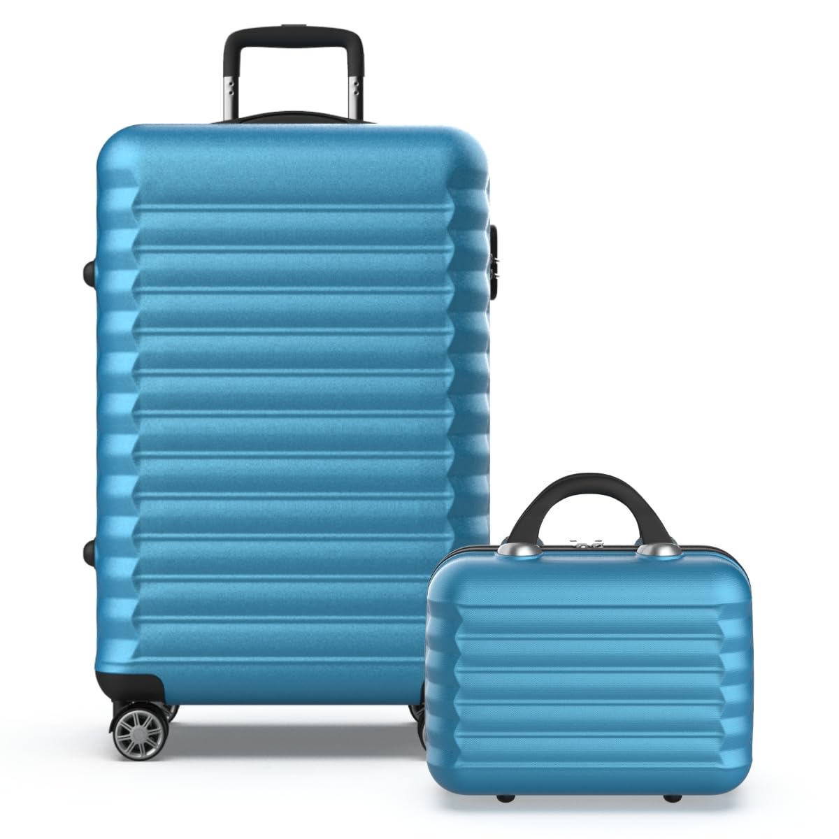 NUMADA-Juego de Maletas Rígidas 2pzs. Maleta Mediana 63cm y Neceser. Set de Maletas de Viaje ABS Eco Friendly, 4 Ruedas Dobles, Resistentes, Ligeras y Seguras (Azul Eléctrico)