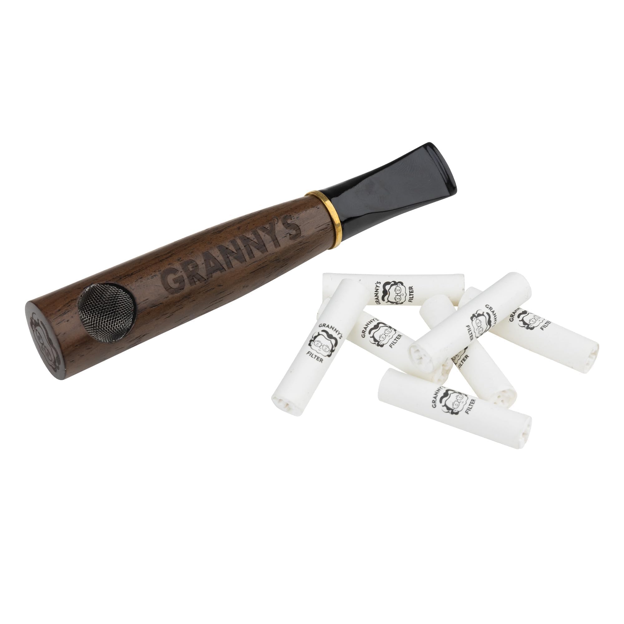 Granny's Premium Holzpfeife aus Nussbaum | 9 mm Filtereinsatz | Handgefertigt | Schmales Mundstück | Geschenkbox | inkl. 6 Aktivkohlefilter