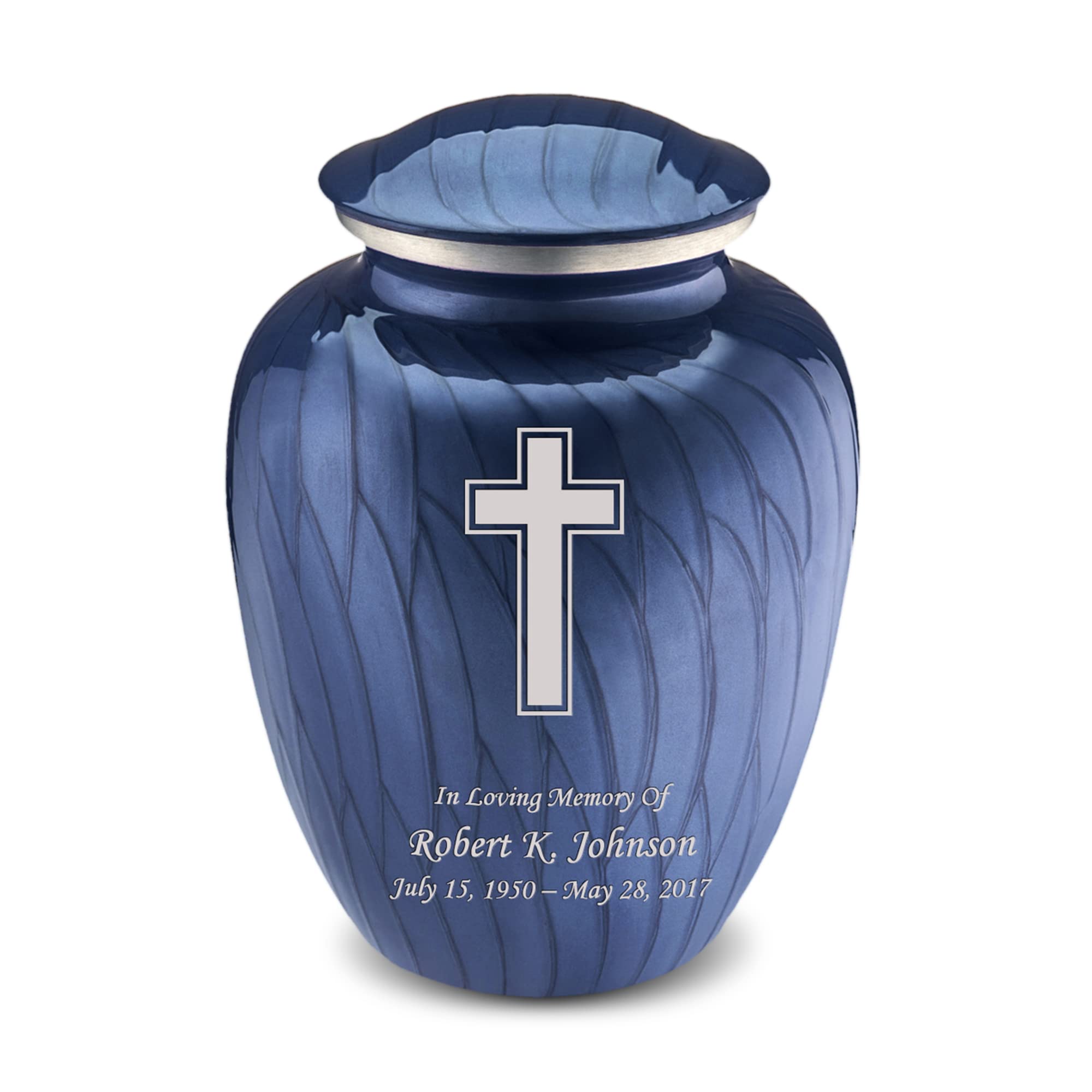 Geturns Embrace Adult Personalized Simple Cross Cremation Urns for Human Ashes I Large Pearl Cobalt Blue Funeral Urn for Women and Men I 200 lbs