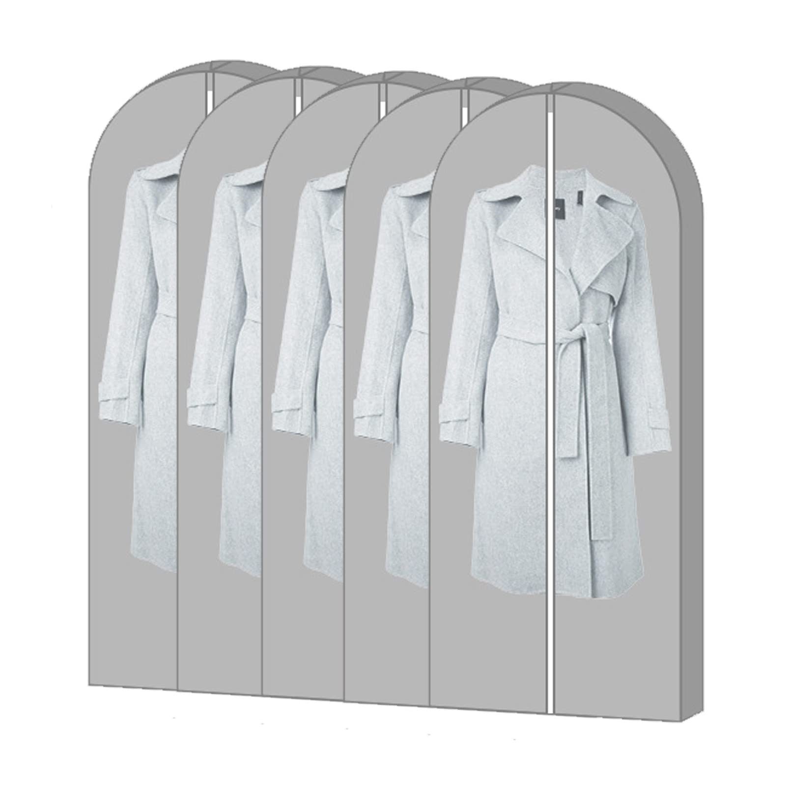 Paquete de 5 fundas largas para vestidos, bolsas para abrigos impermeables a prulera, fundas para ropa lavables y transpirables, bolsas para trajes translúcidas,Grey-100x60cm (Grey 100x60cm)