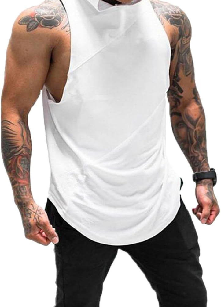 ZUEVI Men's Gym Muscle Hooded Tank Tops Sleeveless Workout Hoodies Shirts Bodybuilding Stringer T Shirt