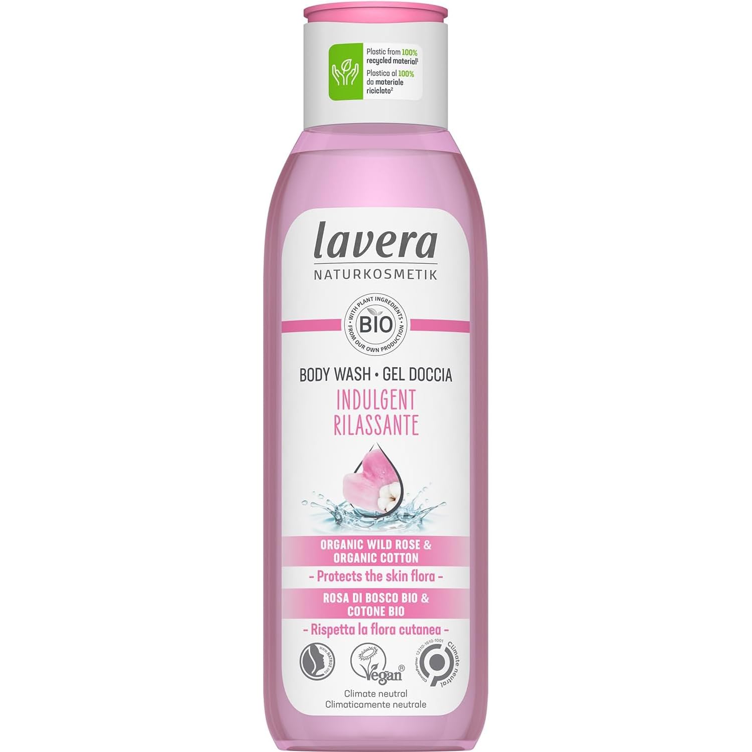 lavera Body Wash Indulgent - Protects the skin flora - Natural Cosmetics - Vegan - With organic wild rose and organic cotton - silicone-free - 1 x 250 ml