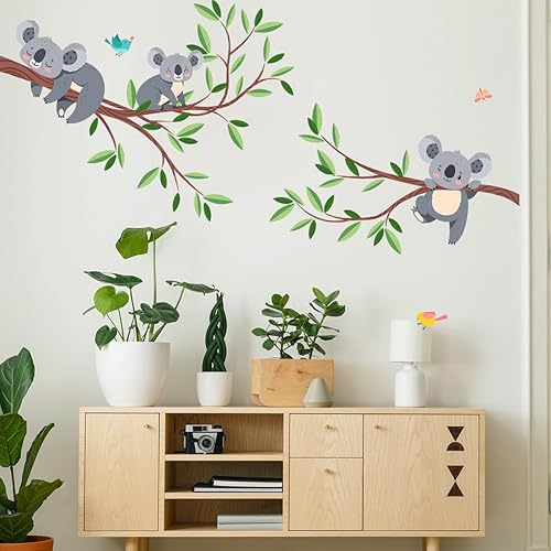 Miniatura 3 de DRWSSR 2 hojas de calcomanías de pared de ramas de árbol de koala extraíbles, para niños, niñas, niños, dormitorio, sala de estar, guardería, aula,