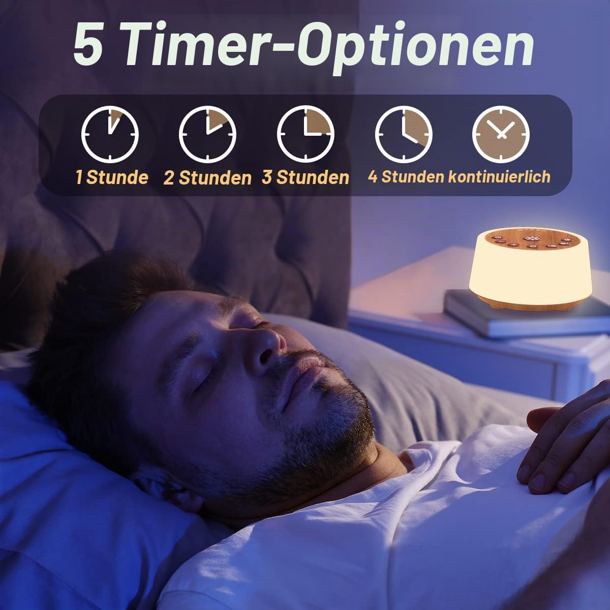 Color Noise Soundmaschine mit 10 Farben Nachtlicht, 25 Geräusche, 32 Lautstärkestufen, 3 Helligkeitsstufen, 5 Timer und Memoryfunktion