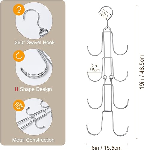 Miniatura 2 de Paquete de 2 organizadores de bolsos para armario, soporte de bolsa colgante de 4 niveles, organizador de armario de metal plateado, colgador de