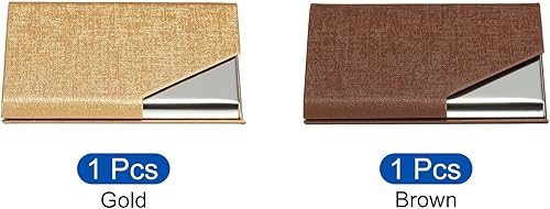Miniatura 3 de PATIKIL Portatarjetas de visita, 2 piezas de piel sintética con tapa delgada para tarjetas de nombre para mujeres y hombres, dorado, marrón