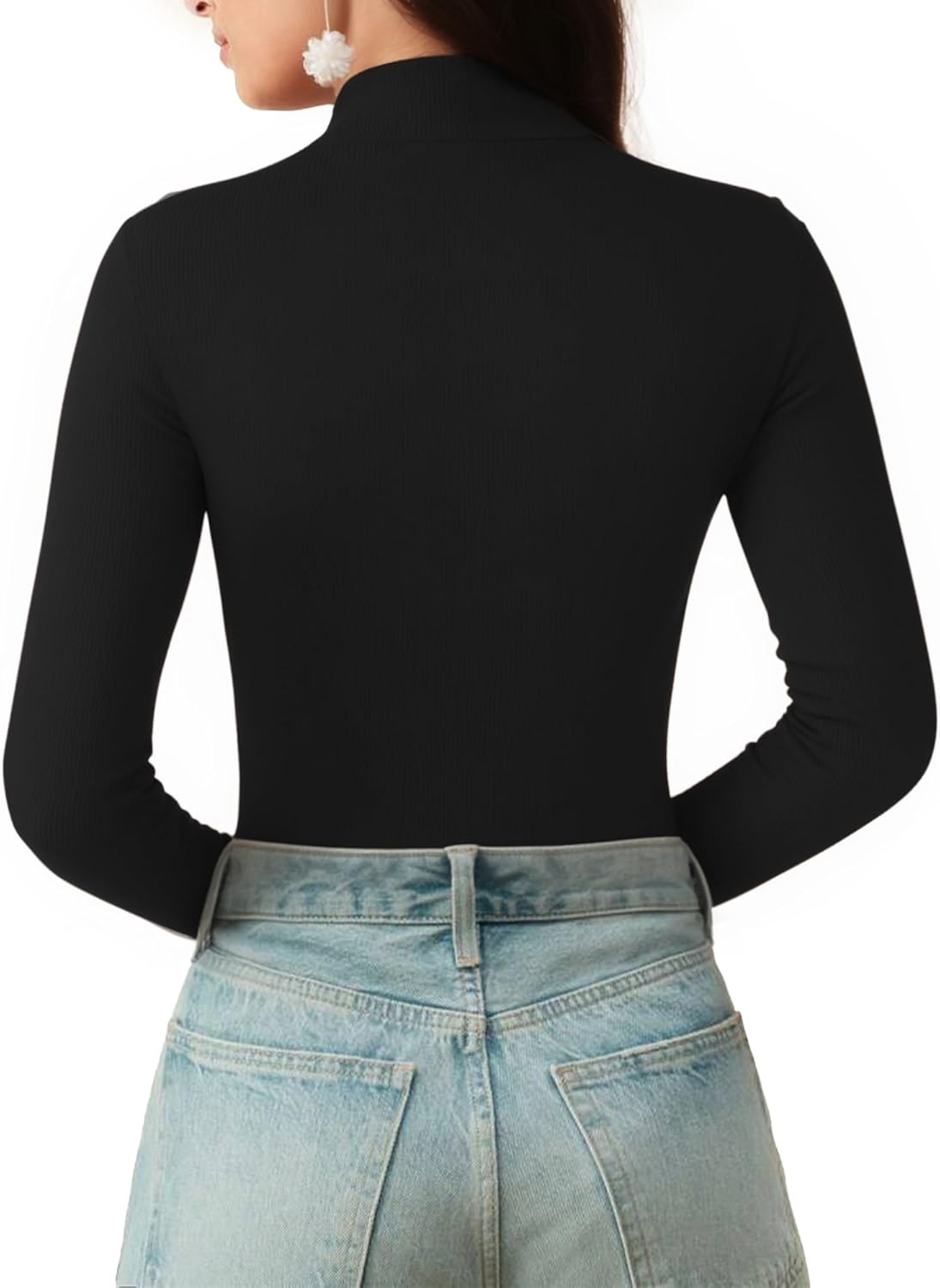 MANGOPOP Long Sleeve Bodysuits for Women Mock Turtle Neck Ribbed Body Suit Tops - Image 3