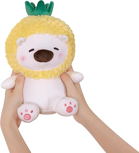 Miniatura 4 de Almohada de peluche de oso de piña de 10 pulgadas, linda almohada esponjosa de oso Kawaii suave con disfraz de piña, regalo de decoración para niñas