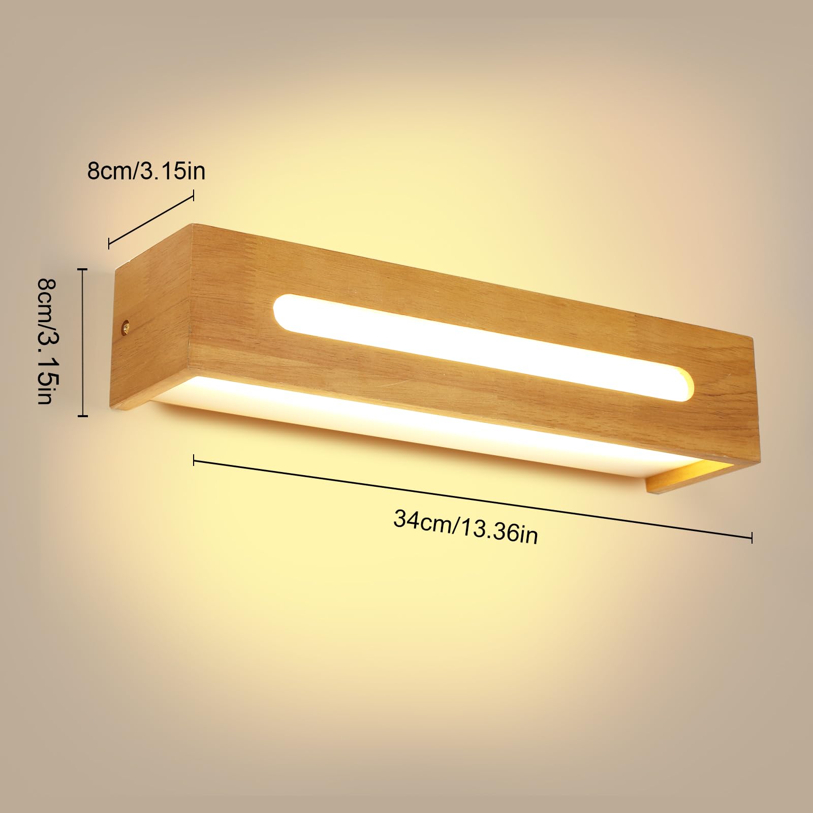 Lámpara de pared LED Madera, Aplique de pared Interior Estilo Nórdico, Luz Ccálida 3000K 18W Aplique Iluminación Ddecorativa para Salón, Dormitorio, Ppasillo, Baño