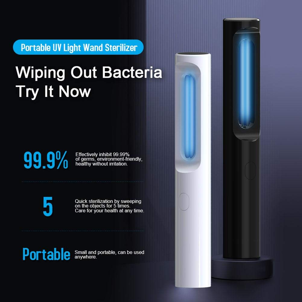 5W lámpara UV portátil, recargable USB esterilizador ultravioleta del accesorio ligero, portátil Lámpara UVC para la cubierta exterior Viajes Hogar,Blanco