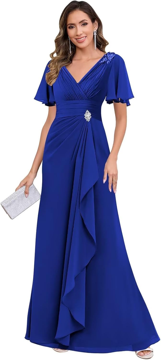 POMUYOO Mother of the Bride Dresses for Wedding Chiffon Long Formal Evening Gowns for Women Floor Length