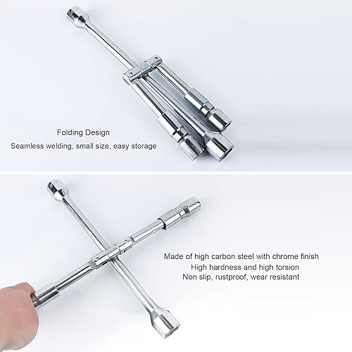 Miniatura 4 de Llave cruzada de 4 vías de 14 pulgadas, llave de tubo de acero de alto carbono, llave de vaso portátil plegable de 180, varios tamaños para