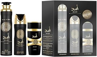 Lattafa Asad 3 Piece Gift Set (3.4 Fl Oz EDP + 6.67 Fl Oz Deo + 10.14 Fl Oz Air Freshener)